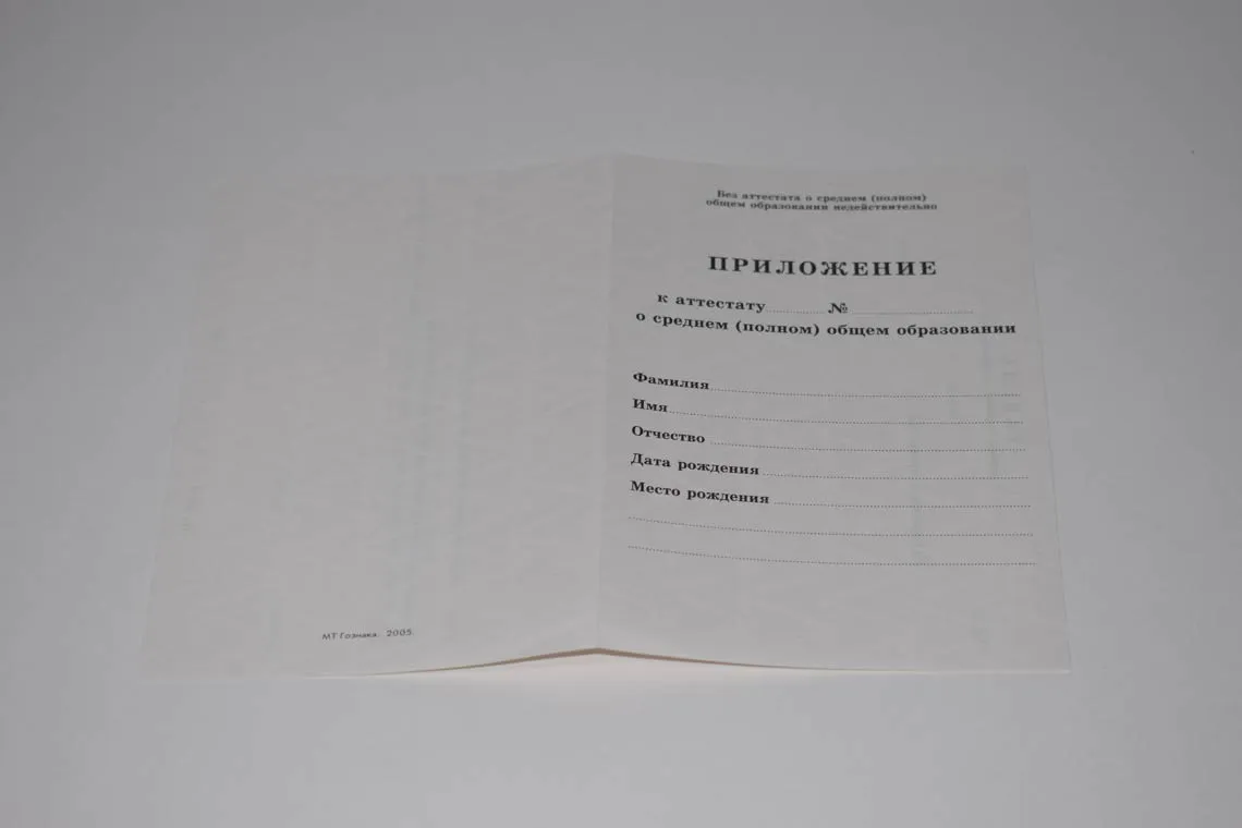 Приложение к аттестату образца с 1994 по 2007 год включительно Челябинской школы
