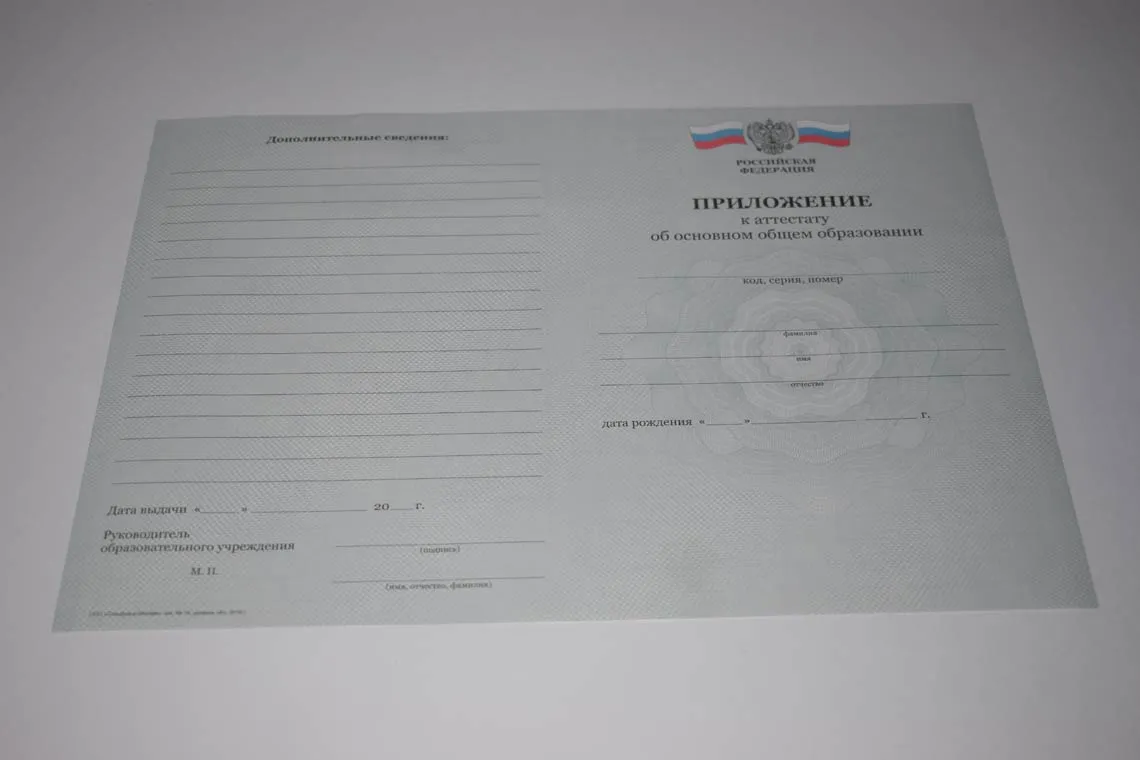 Аттестат с приложением образца 2013 года девятый класс Челябинской школы