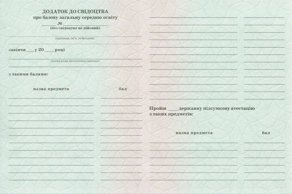 Приложение к аттестату Украины за 9 классов в Челябинске